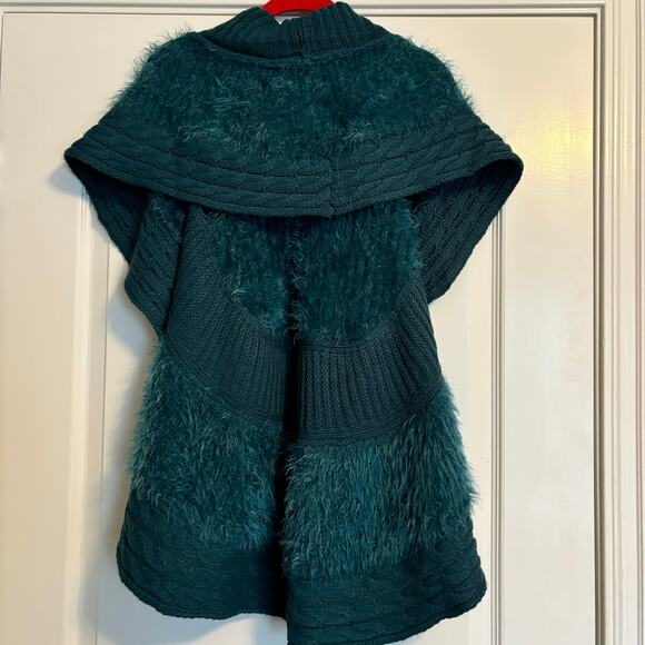 MISS KELLY 1999 Furry Cable Knit Teal Sweater Vest Size S/M Asymmetrical - Picture 2 of 6